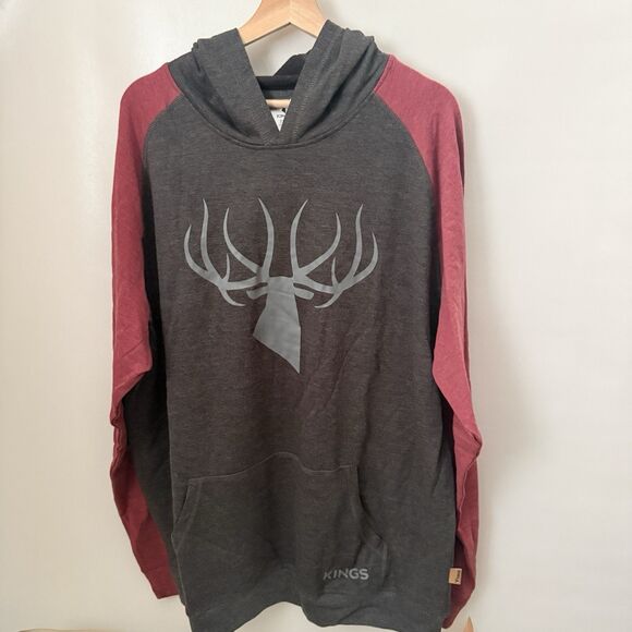Indiana Glass Other - Kings Camo Men's Hoodie Triblend Logo Hoodie Lightweight Gray Maroon Deer